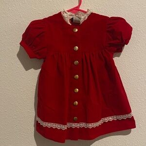 Classic Red Velvet Girls' Dress with Gold Buttons